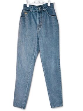Vintage 80s Lee High Waisted Tapered Leg Mom Jeans Size 28 Thick Blue